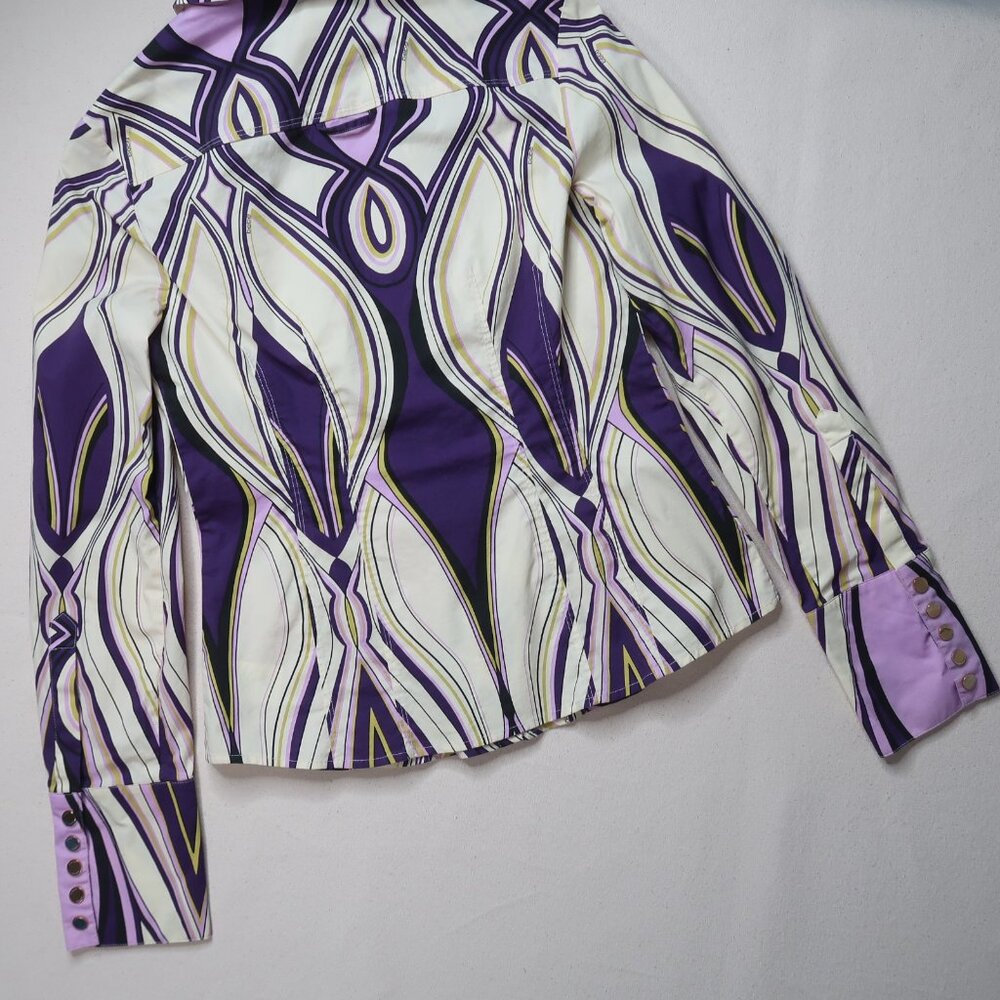Vintage Bebe Purple Collard Snap Button Long Sleeve Blouse - Picture 4 of 16